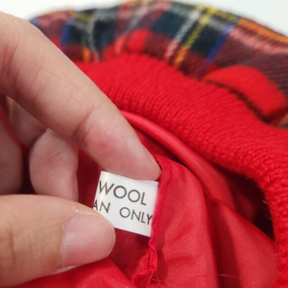 Vintage Plaid Wool Beret Hat Red Classic 70s 80s Preppy Twee Vtg Tartan Academia - Picture 4 of 4